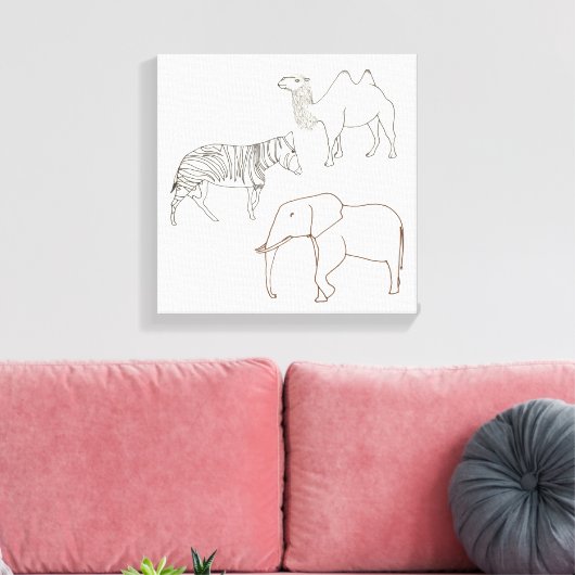 Verf het Elephant Zebra Camel Wrapped Canvas Afdruk (Insitu (Woonkamer))