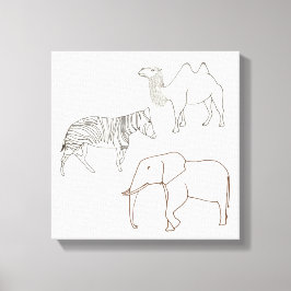 Verf het Elephant Zebra Camel Wrapped Canvas Afdruk