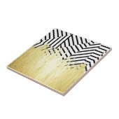 Verf lijnen in Faux Gold op zwarte & witte streep Tegeltje (Zijkant)