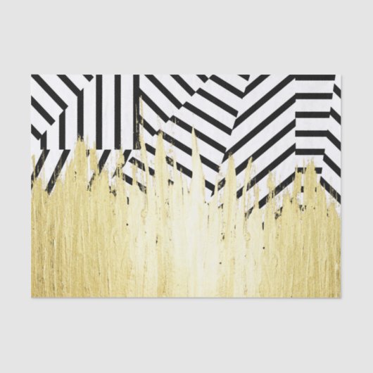 Verf lijnen in Faux Gold op zwarte & witte streep Tissuepapier (Voorkant)