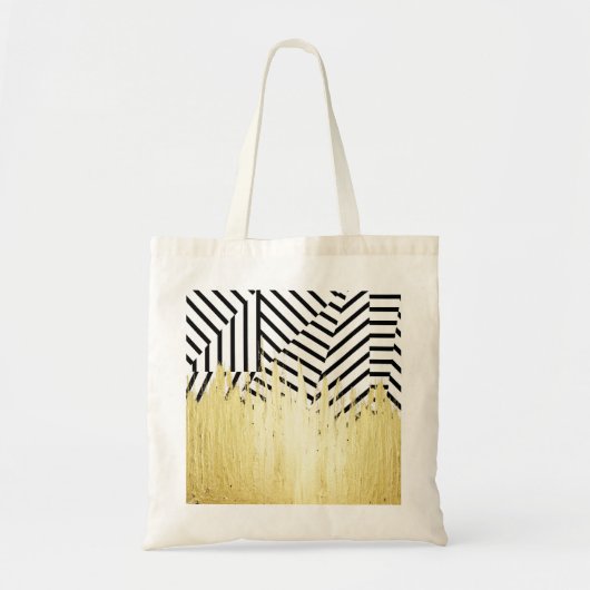 Verf lijnen in Faux Gold op zwarte & witte streep Tote Bag (Voorkant)