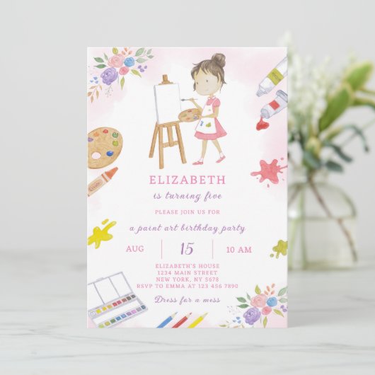 Verf Meisje Verjaardag Uitnodiging (Staand voorkant)