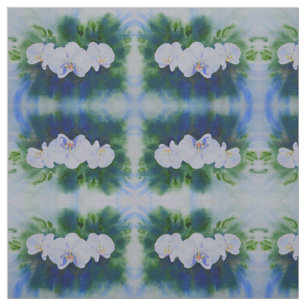 Verf met witte waterverf orchidee, botanisch groen stof