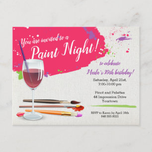 Verf Nacht, Verf en Sip Wijn Glas Canvas Party Kaart