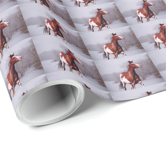 Verf Paard Sneeuw Wrapping Papier (Rol Hoek)