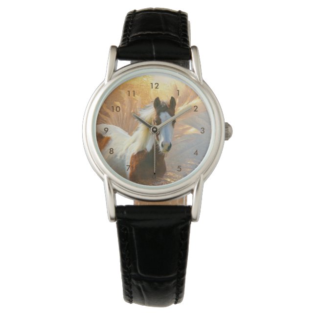 Verf Paard Vrouwen Horloge (Voorkant)