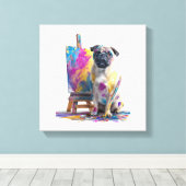 Verf Pug � Abstracte Kunst Hond Canvas Afdruk (Insitu (Houten vloer))