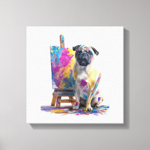 Verf Pug � Abstracte Kunst Hond Canvas Afdruk