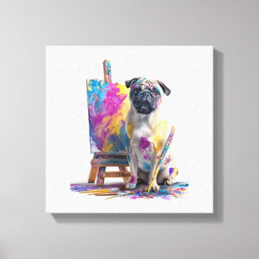 Verf Pug � Abstracte Kunst Hond Canvas Afdruk (Voorkant)