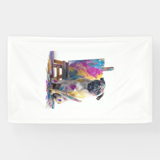 Verf Pug � Abstracte Kunst Hond Spandoek (Horizontaal)