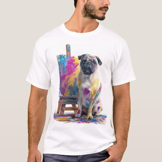 Verf Pugs - Abstracte Kunst Hond T-shirt (Voorkant)