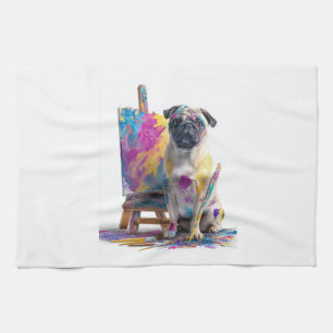 Verf Pugs � Abstracte Kunst Hond Theedoek