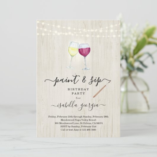 Verf & Sip Birthday, Bachelorette, Vrijgezellenfee Kaart (Staand voorkant)