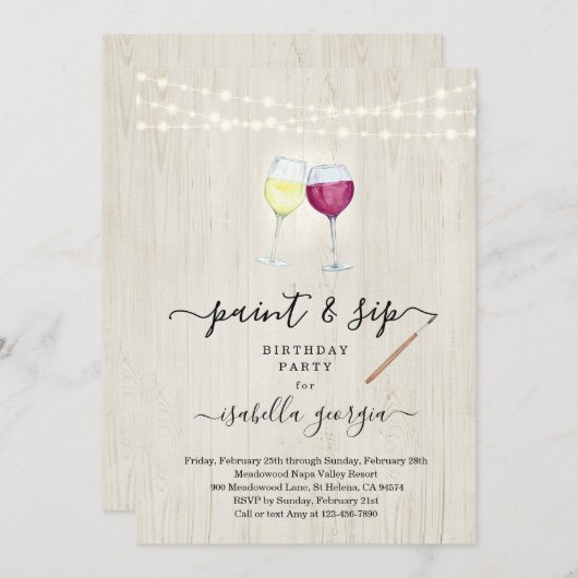 Verf & Sip Birthday, Bachelorette, Vrijgezellenfee Kaart (Voorkant / Achterkant)