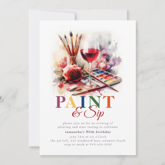 Verf & Sip Wijn Kunst Schilderfeest 50e verjaardag Kaart (Voorkant)
