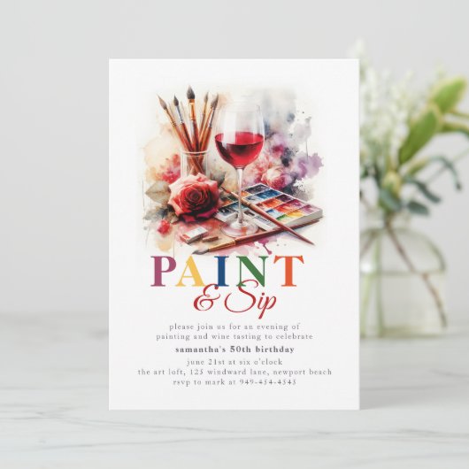 Verf & Sip Wijn Kunst Schilderfeest 50e verjaardag Kaart (Staand voorkant)