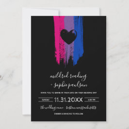 Verf Slagen Bisexual Flag & Black Heart Wedding Kaart