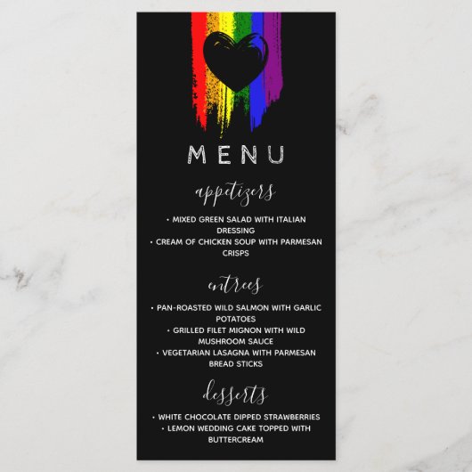 Verf Slagen Pride Flag & Black Heart Wedding Menu (Voorkant)