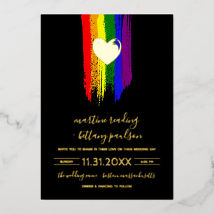 Verf Slagen Pride Flag & Gold Heart Wedding Folie Uitnodiging