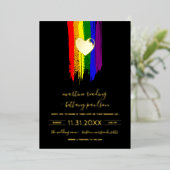 Verf Slagen Pride Flag & Gold Heart Wedding Folie Uitnodiging (Staand Voorkant)