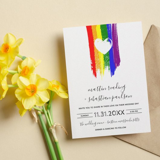 Verf Slagen Pride Flag & White Heart Wedding Kaart