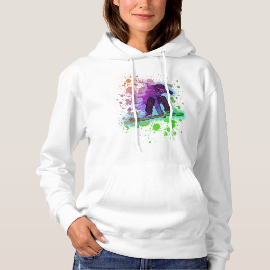 Verf spatten regenboog snowboarder vrouwen hoodie (Voorkant)
