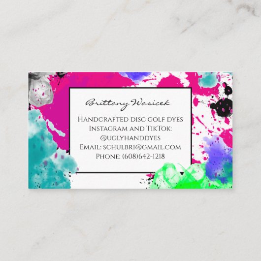 Verf Speckles Roze en Zwart Visitekaartje (Achterkant)