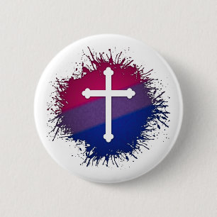 Verf Splatter Bisexual Pride Christelijke kruis Ronde Button 5,7 Cm