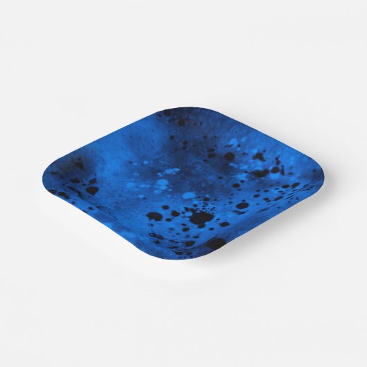 Verf Splatter Effect Blauw & Zwart Papieren Bordje (Gebogen)