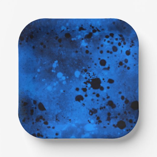 Verf Splatter Effect Blauw & Zwart Papieren Bordje (Voorkant)
