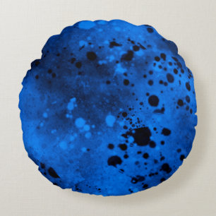 Verf Splatter effect Blauw & Zwart Rond Kussen