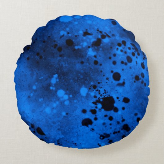 Verf Splatter effect Blauw & Zwart Rond Kussen (Voorkant)