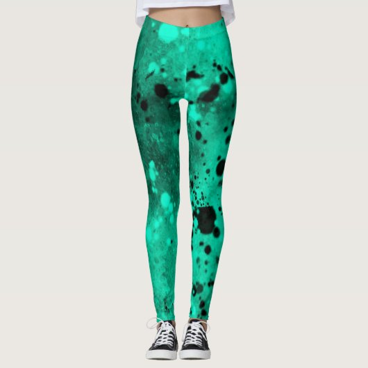 Verf Splatter effect Groen & Zwart Leggings (Voorkant)