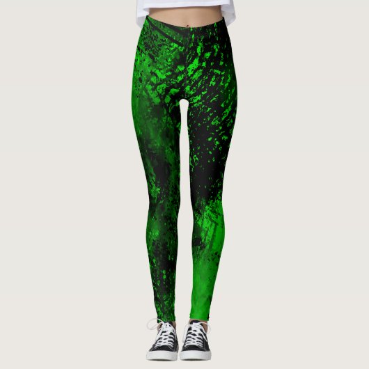 Verf Splatter effect Groen & Zwart Leggings (Voorkant)