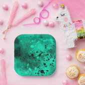 Verf Splatter Effect Groen & Zwart Papieren Bordje (Feest)
