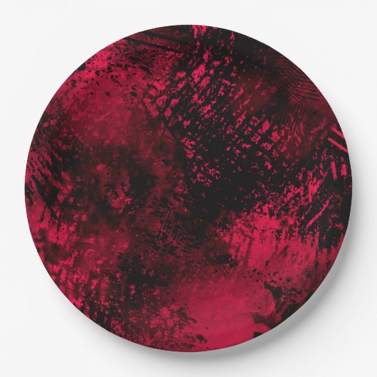 Verf Splatter effect Rood & Zwart Papieren Bordje (Voorkant)