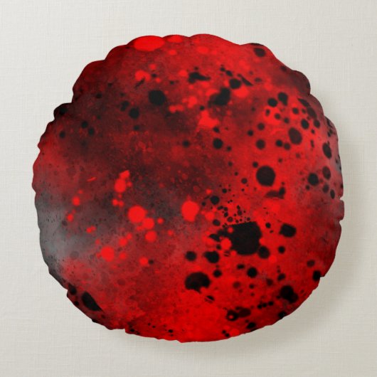 Verf Splatter effect Rood & Zwart Rond Kussen (Voorkant)