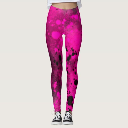 Verf Splatter effect Roze & Zwart Leggings (Voorkant)