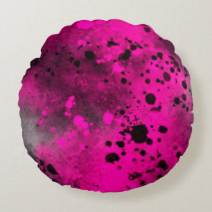 Verf Splatter effect Roze & Zwart Rond Kussen