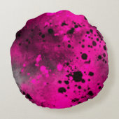 Verf Splatter effect Roze & Zwart Rond Kussen (Achterkant)