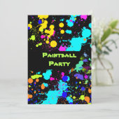 Verf Splatter, Faux Neon, Uitnodiging verfbal (Staand voorkant)