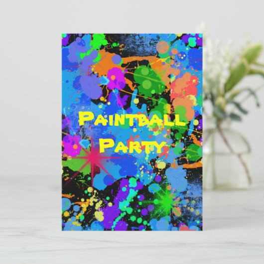 Verf Splatter, Faux Neon, Uitnodiging voor verjaar (Staand voorkant)