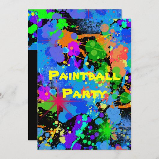 Verf Splatter, Faux Neon, Uitnodiging voor verjaar (Voorkant / Achterkant)