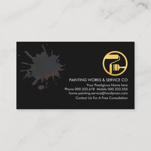 Verf Splatter Goud Huis Borstel Schilder Visitekaartje (Achterkant)