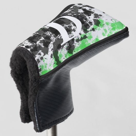 Verf Splatter Groen Zwart Wit Monogram Golfheadcover (3/4 voorkant)