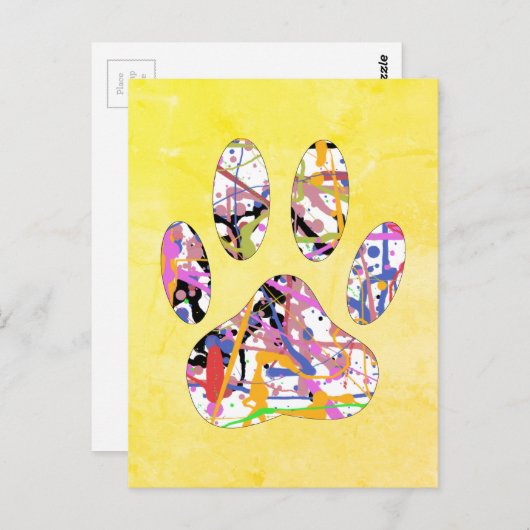 Verf Splatter Hond Paw Print Kunst Briefkaart (Voorkant / Achterkant)