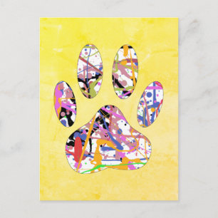 Verf Splatter Hond Paw Print Kunst Briefkaart