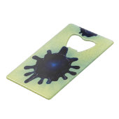 Verf Splatter in blauw Creditkaart Flessenopener (Voorkant Gekanteld)