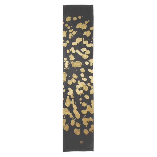 Verf Splatter in Faux Gold en Black Korte Tafelloper (Voorkant)