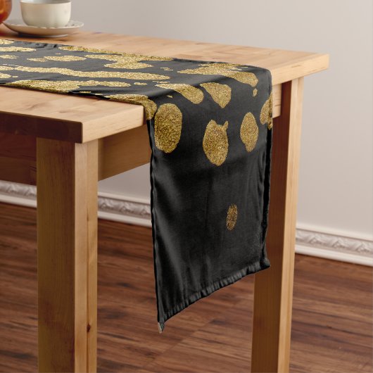 Verf Splatter in Faux Gold en Black Korte Tafelloper (Voorbeeld)